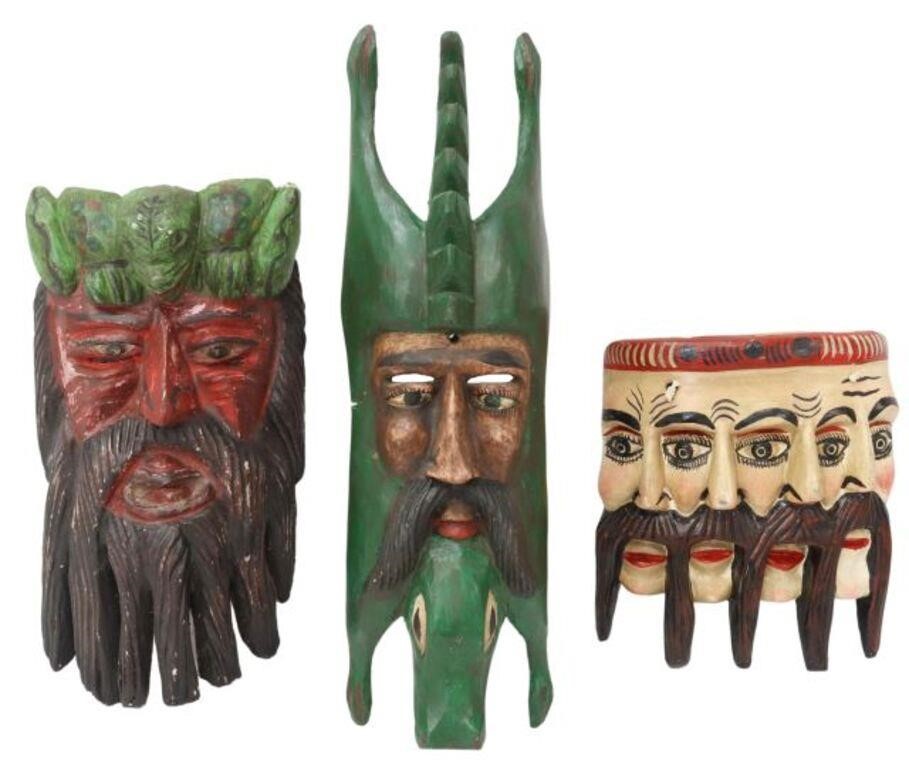 Appraisal: lot of Carved and polychrome painted folk art masks Guerrero