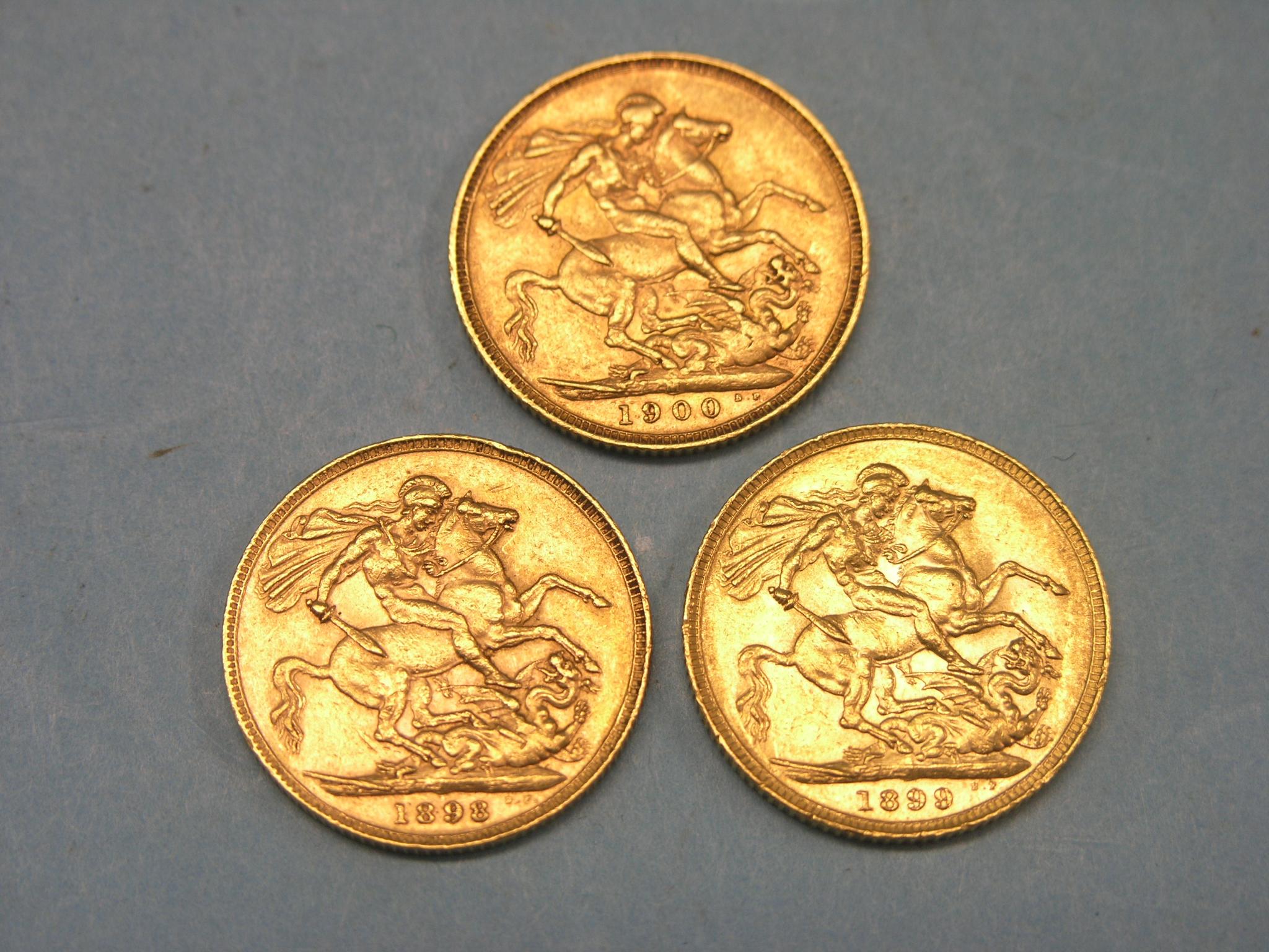 Appraisal: Three Victorian gold Sovereigns includes Melbourne mint