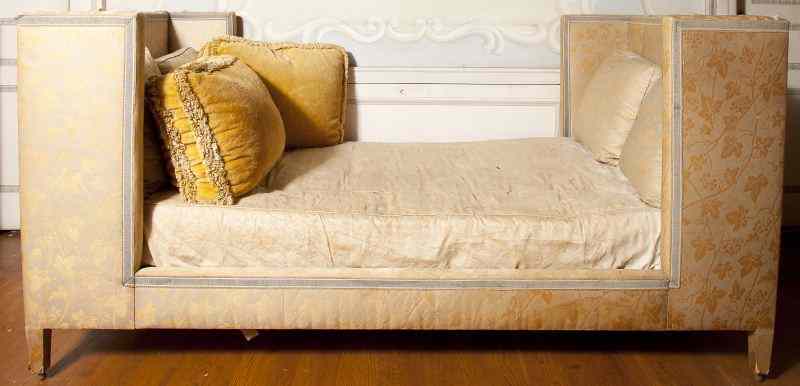 Appraisal: Three Quarter Size Upholstered Bed s wood frame high rectangular