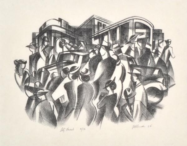 Appraisal: FRANK HINDER - City Street lithograph FRANK HINDER - City