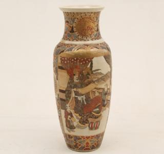 Appraisal: PALACE SIZE JAPANESE SATSUMA PORCELAIN URN HAVING TWO DISTINCTIVE VIGNETTES