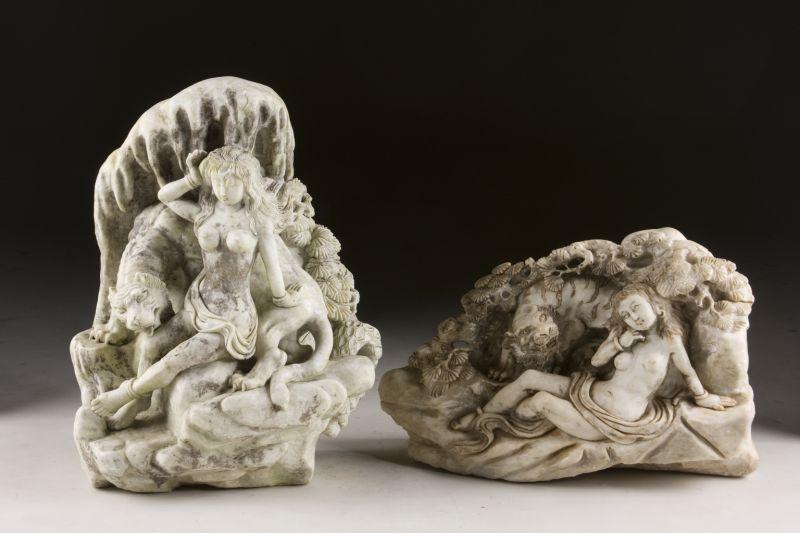 Appraisal: Two Asian Stone Relief Carvings th century both depicting a