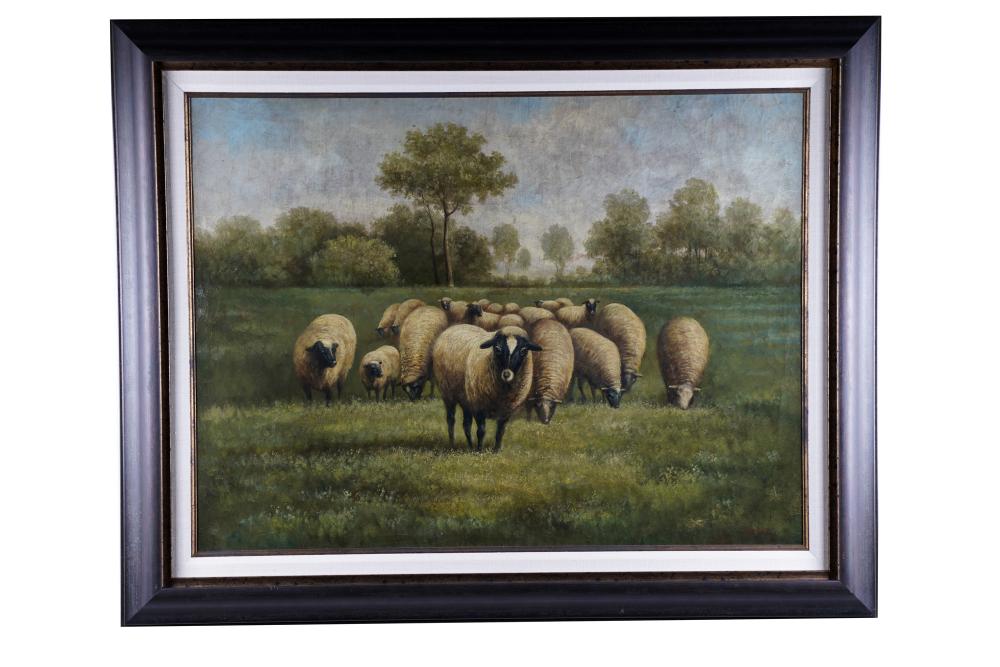 Appraisal: TREVOR JAMES LANDSCAPE WITH SHEEPoil on canvas signed lower right