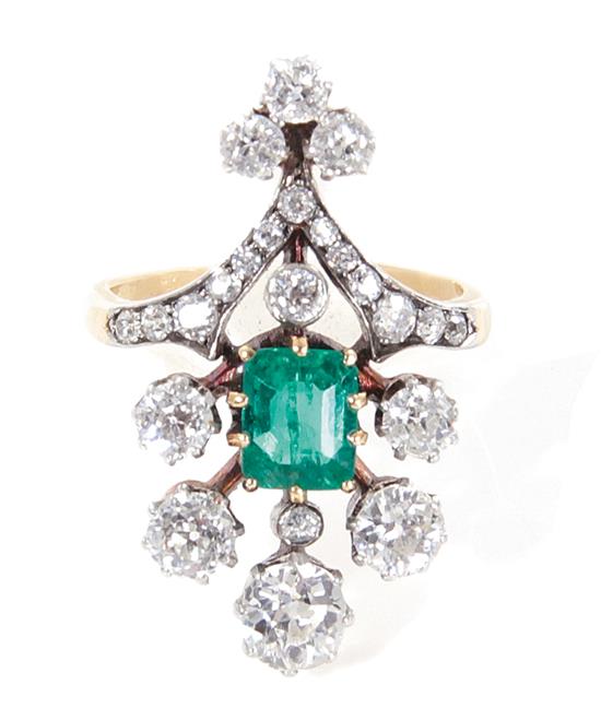 Appraisal: Victorian emerald and diamond ring th century approx ct emerald-cut