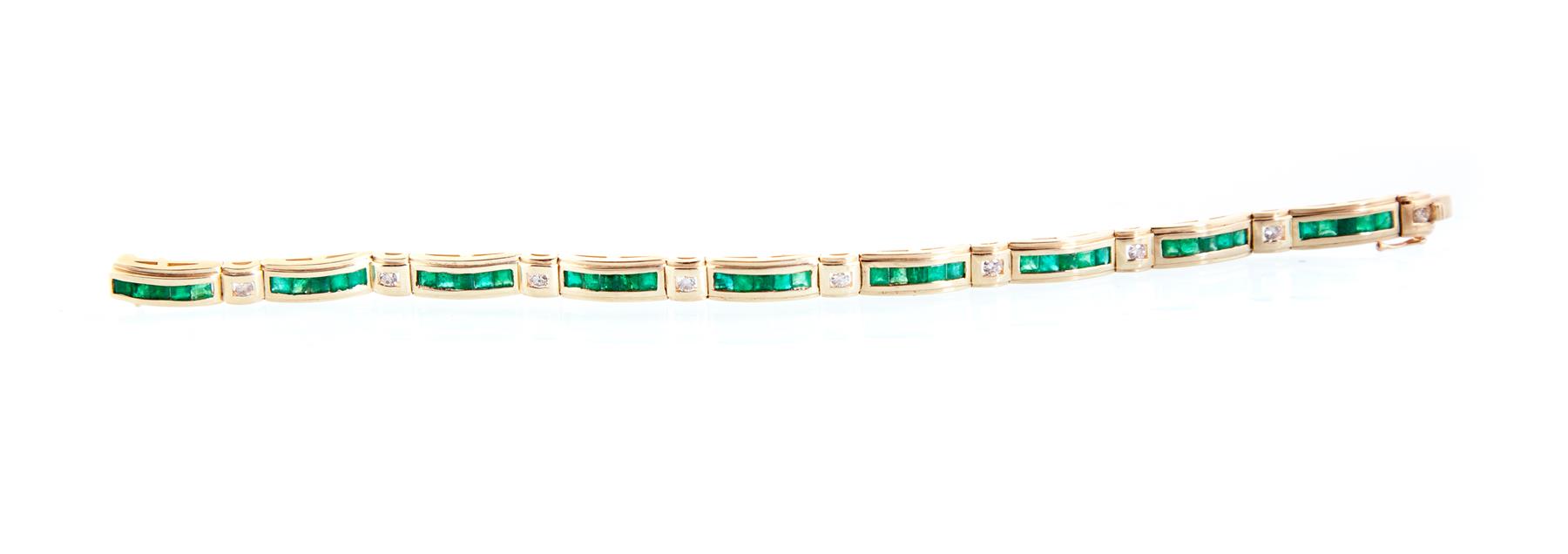 Appraisal: EMERALD AND DIAMOND TENNIS BRACELET American th century Stamped K