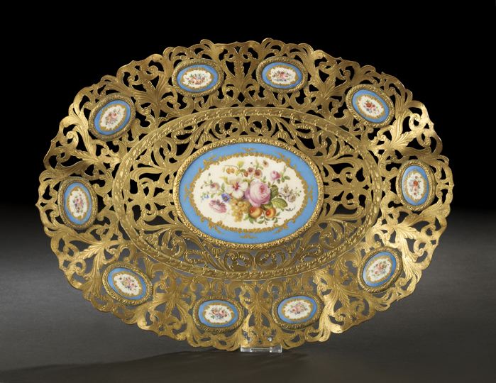 Appraisal: Large Napoleon III Reticulated Gilt-Brass Oval Fruit Bowl third quarter