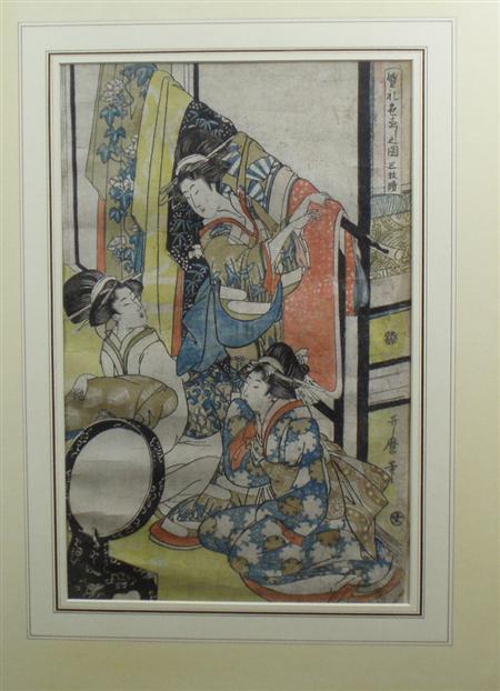 Appraisal: An early th century Japanese woodblock print After Utamara -