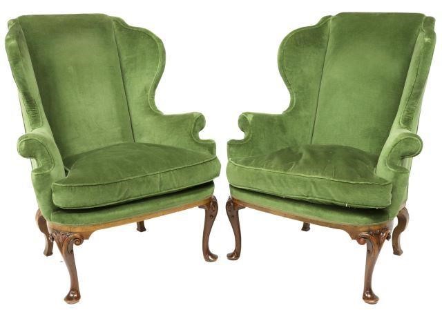 Appraisal: pair Queen Anne style wingback armchairs th c having carved