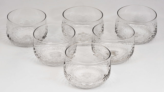 Appraisal: A SET OF SIX FINGER BOWLS with dimpled decoration cm