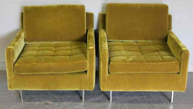 Appraisal: Pair of Possibly Milo Baughman Upholstered Chairs Pair of arm