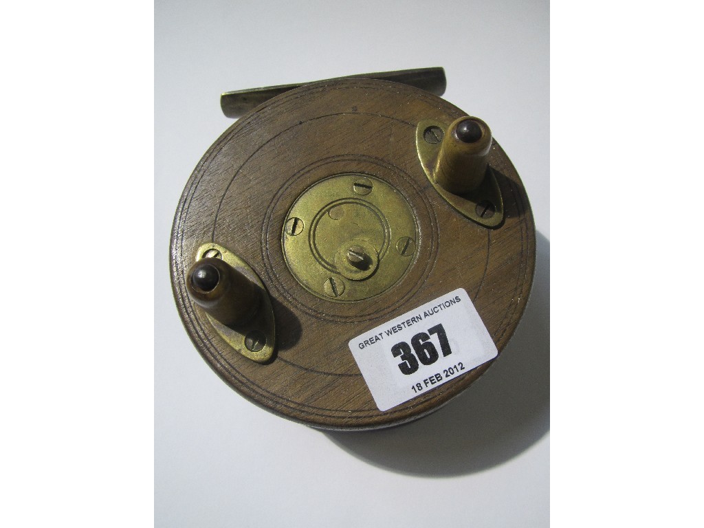 Appraisal: Wood and brass fishing reel