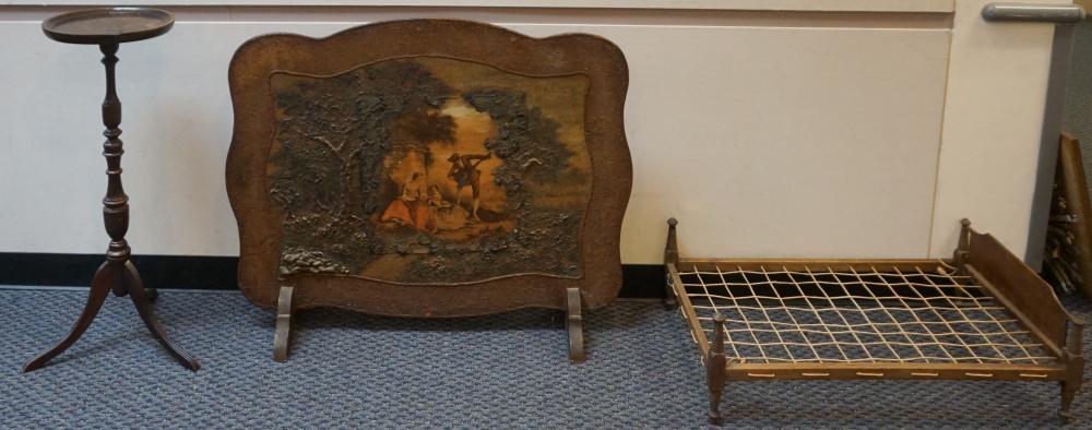 Appraisal: DECORATED WOOD FIRE SCREEN DOLL CRIB AND FERN STANDDecorated Wood