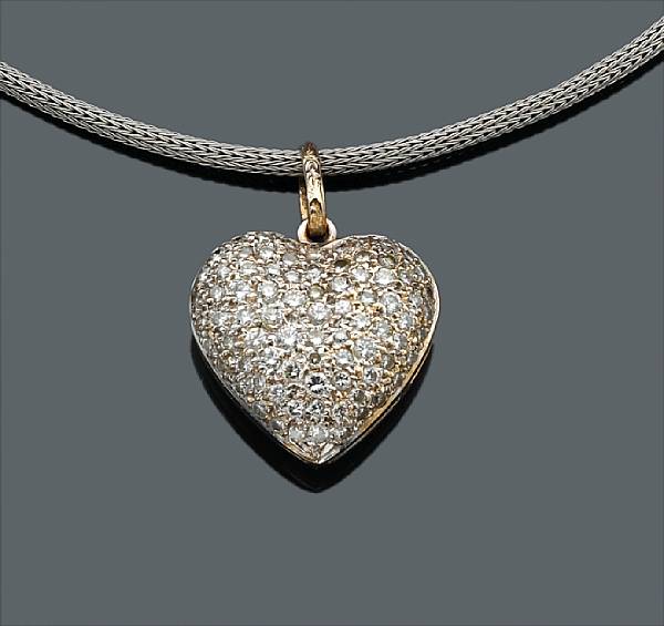 Appraisal: A diamond heart pendant and chain estimated total diamond weight