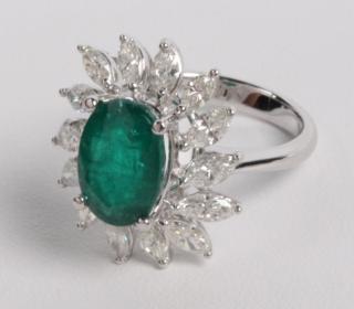 Appraisal: K DIAMOND AND EMERALD LADY'S RING K WHITE GOLD DIAMOND