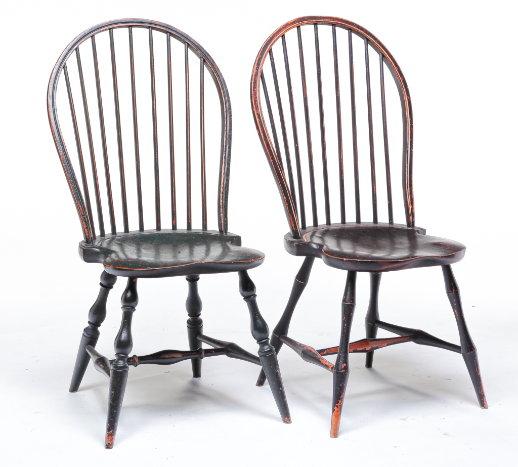 Appraisal: TWO DAVID T SMITH BOW BACK WINDSOR CHAIRS Second half