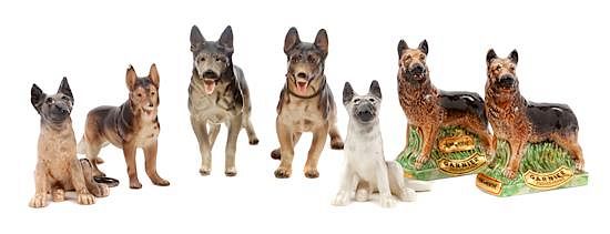 Appraisal: A Group of Eight Porcelain German Shepherds Width of widest