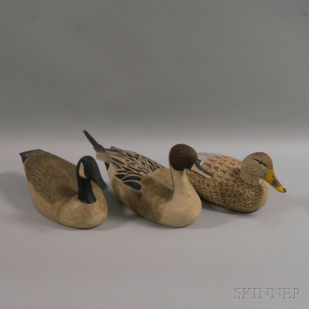 Appraisal: Three Carved and Painted Waterfowl Decoys reportedly made by Bernard