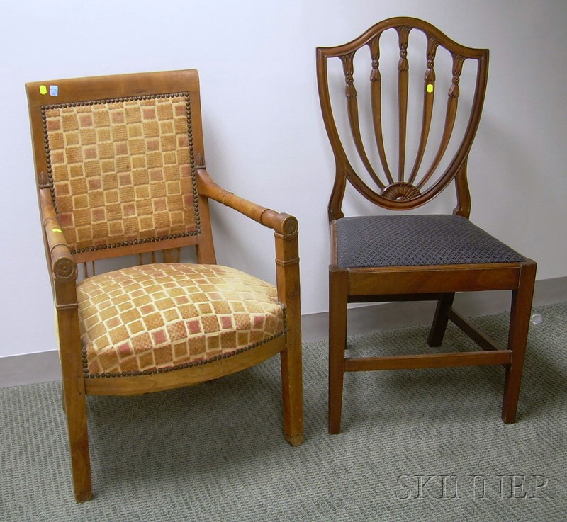 Appraisal: Federal-style Carved Mahogany Shield-back Side Chair with Horsehair-style Upholstered Slip