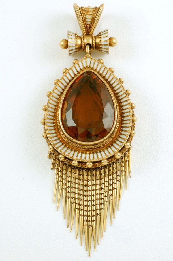 Appraisal: Citrine and enamel pendant in approximately K yellow gold Center