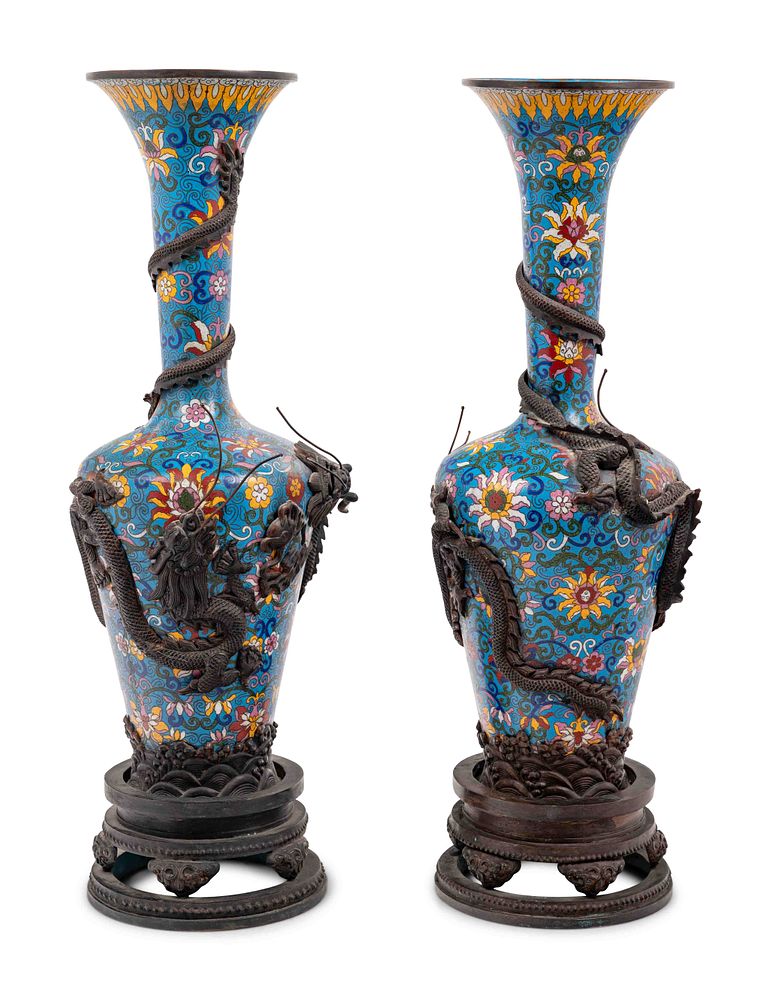 Appraisal: Two Pairs of Chinese Blue Ground Cloisonne Enameled 'Dragon' Vessels