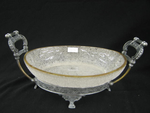 Appraisal: Victorian Silverplate Compote with Art Glass oval insert overshot style