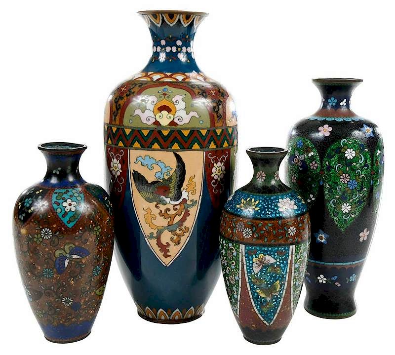 Appraisal: Four Japanese Cloisonne Vases probably Meiji period vase with alternating