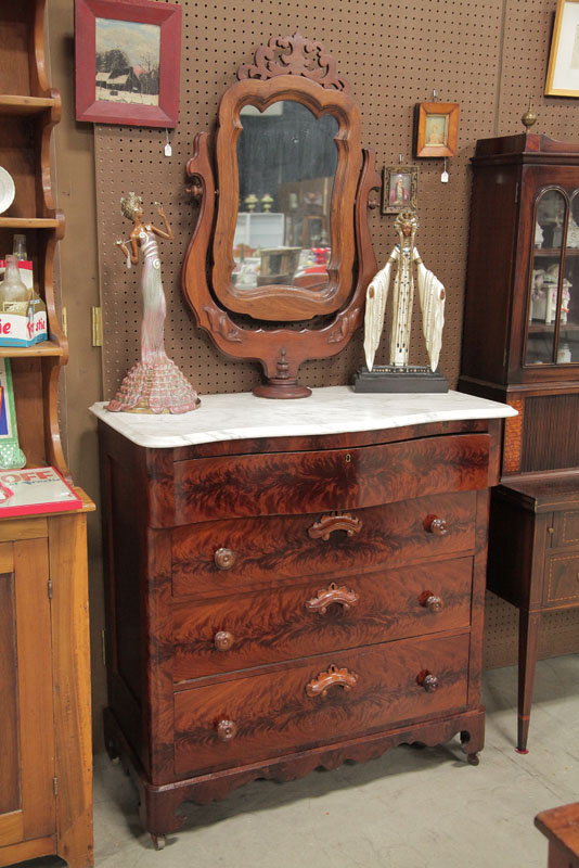 Appraisal: VICTORIAN CHEST WITH MIRROR Wishbone mirror white marble top and