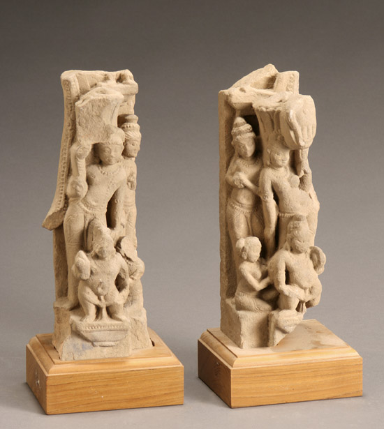 Appraisal: Pair of Central Indian Buff Sandstone Relief Stele Architectural Fragments