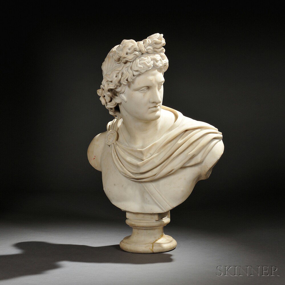 Appraisal: Italian School th Century White Marble Bust of the Apollo