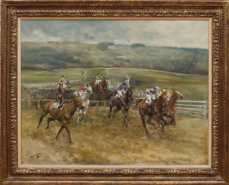 Appraisal: MICHAEL LYNE - CHELTENHAM MARCH MEETING Oil on canvas signed