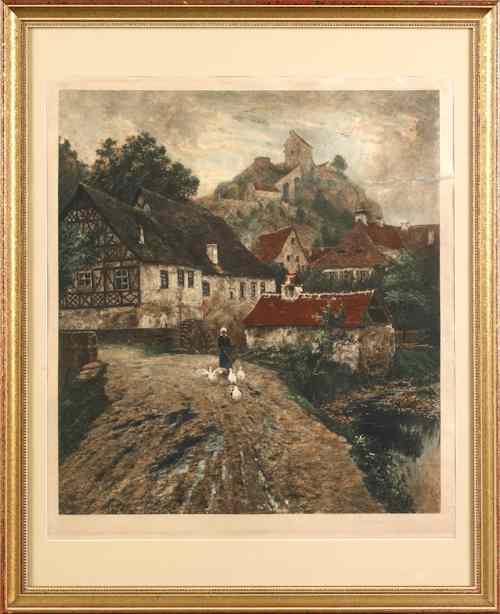 Appraisal: German lithograph townscape early th c x