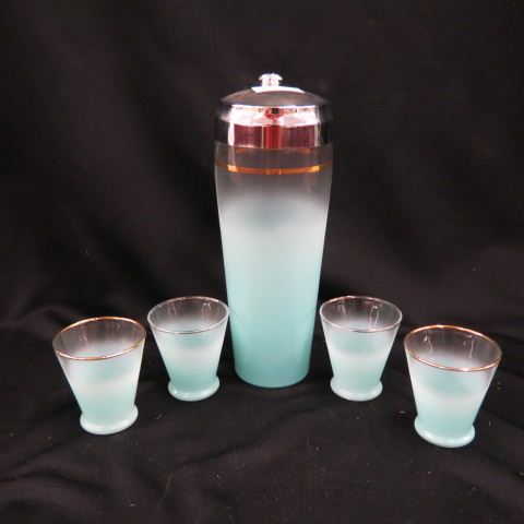 Appraisal: Mid Century Modern Glass Cocktail SetAS-IS and a blue decanter