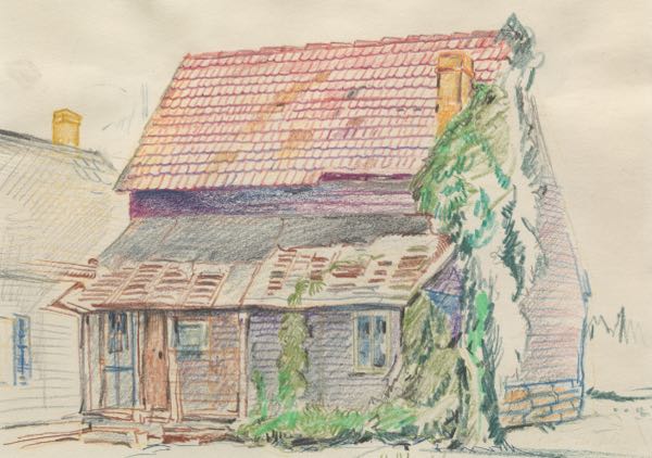 Appraisal: AUGUST BIEHLE AMERICAN - x Zoar house Colored pencil on