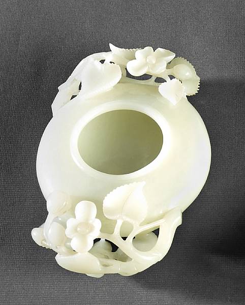 Appraisal: A white jade brush washer Of compressed globular form with