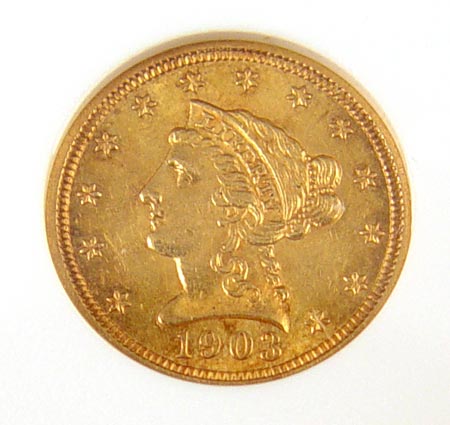 Appraisal: LIBERTY HEAD QUARTER EAGLE US GOLD COIN MS In holder