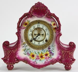 Appraisal: Ansonia Royal Bonn porcelain mantle clock Ansonia Royal Bonn porcelain