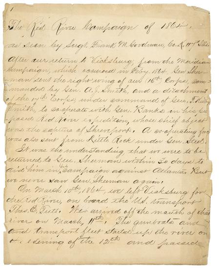 Appraisal: CIVIL WAR - The Red River Campaign Manuscript caption titled