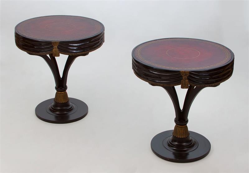 Appraisal: Pair of Red and Black Lacquered and Parcel-Gilt Tables x