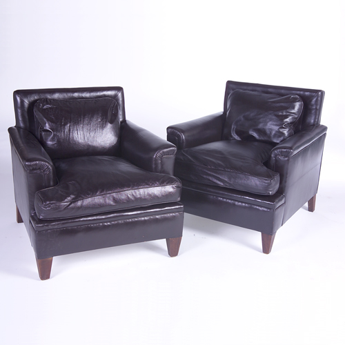 Appraisal: CLUB CHAIRS Pair with loose cushions upholstered in espresso-colored leather