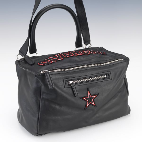 Appraisal: GIVENCHY PANDORA EMBROIDERED LOGO LEATHER BAG x x Givenchy black