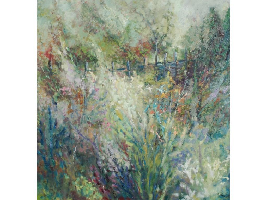 Appraisal: BRIAN MASON OIL PAINTING ON CANVAS Garden with fence and