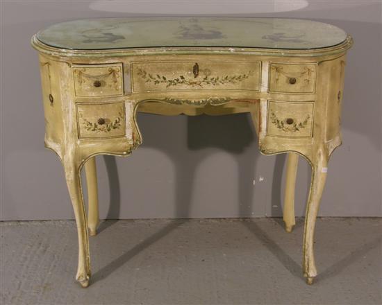 Appraisal: Cream painted kidney shaped desk with five drawers painted figural