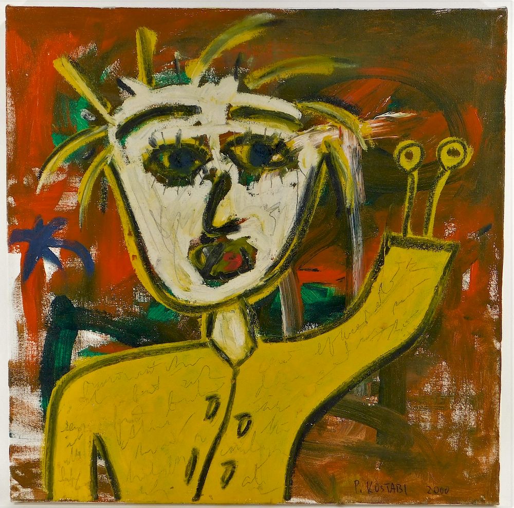 Appraisal: Paul Kostabi Modern Abstract Portrait Painting Paul Kostabi California b