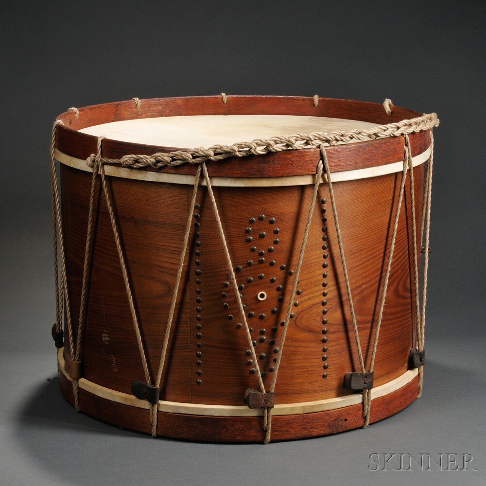 Appraisal: Rope Tension Base Drum c mid- th century red-painted hoops