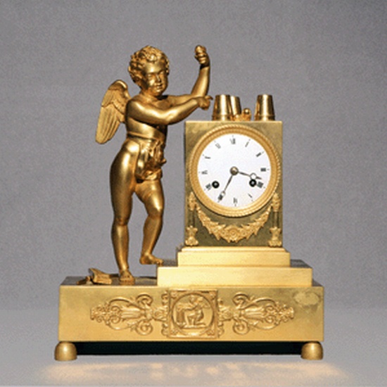 Appraisal: CLOCK Gilt bronze pendulum clock in the form a cherub