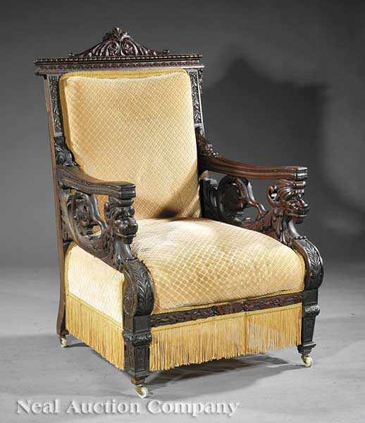 Appraisal: An American Renaissance Carved Mahogany Armchair late th c attributed