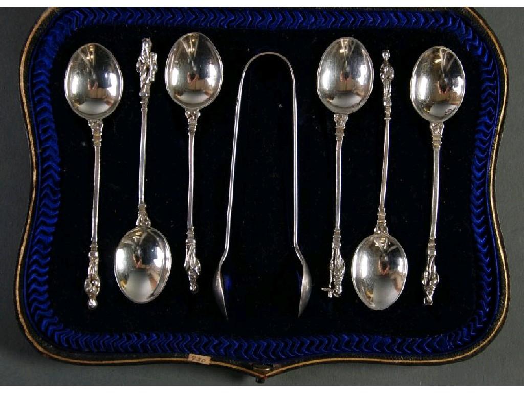 Appraisal: CASED SET OF SIX GEORGE V SILVER APOSTLE TOP COFFEE