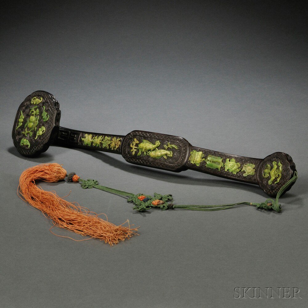 Appraisal: Wood Ruyi Scepter with Inlays China typical form carved and