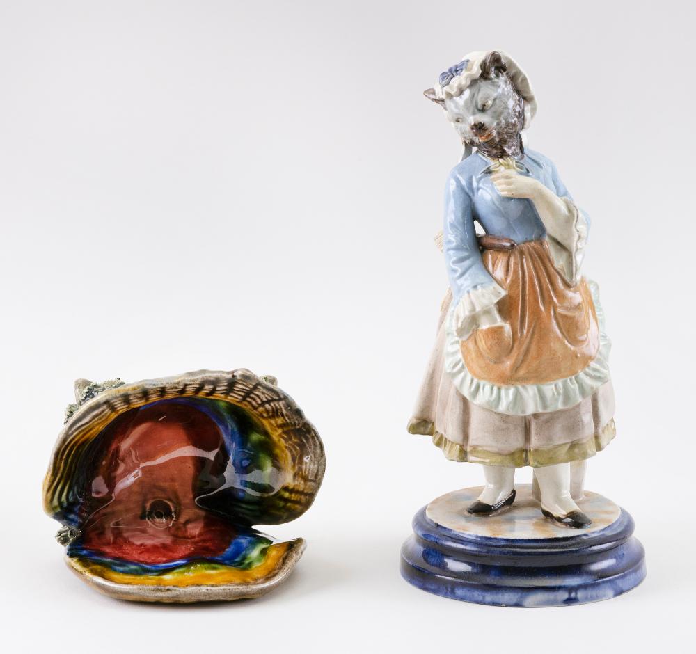 Appraisal: TWO PIECES OF FRENCH MAJOLICATWO PIECES OF FRENCH MAJOLICA Standing