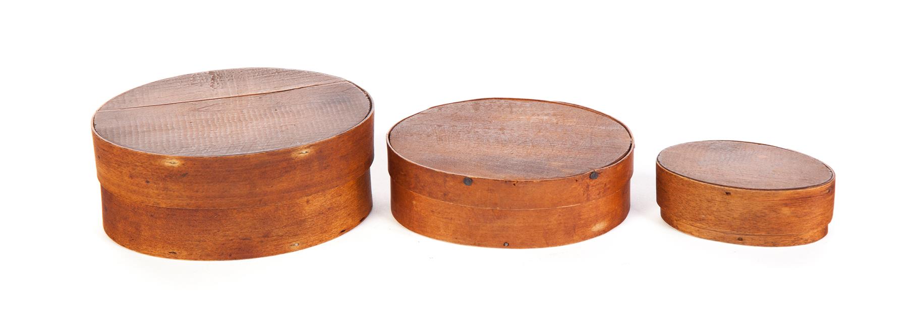 Appraisal: THREE SMALL OVAL BENTWOOD PANTRY BOXES American nd half- th